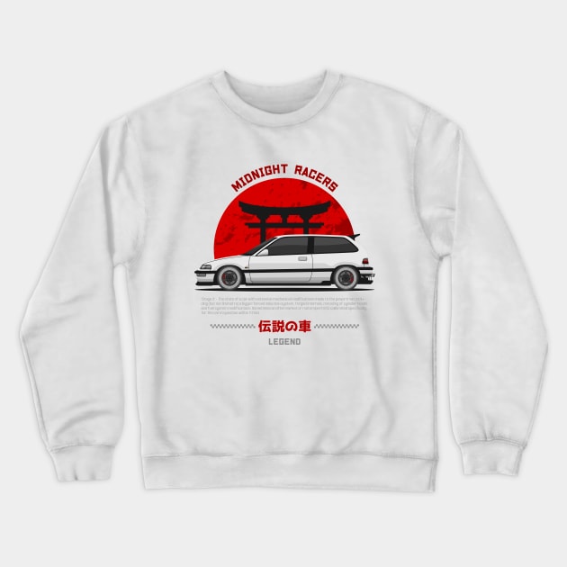 Midnight Racer White EF Hatchback JDM Crewneck Sweatshirt by GoldenTuners